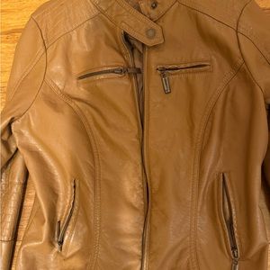 Brown Faux Leather Jacket with many pockets